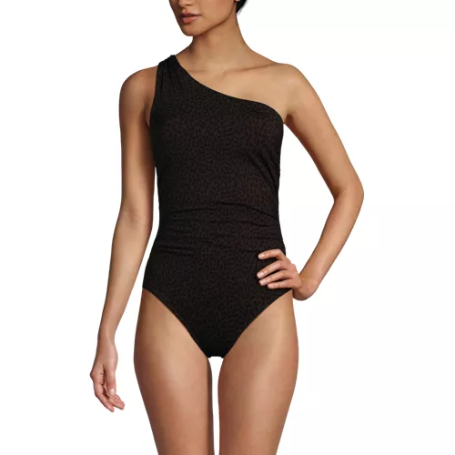 Women's Shirred One Shoulder One Piece Swimsuit, Front