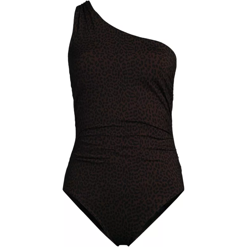 Women's Plus Size Shirred One Shoulder One Piece Swimsuit, Front