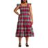 Women's Plus Size Drapey Flannel Smocked Midi Dress with Ruffle Strap, Front