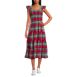 Women's Drapey Flannel Smocked Midi Dress with Ruffle Strap, Front