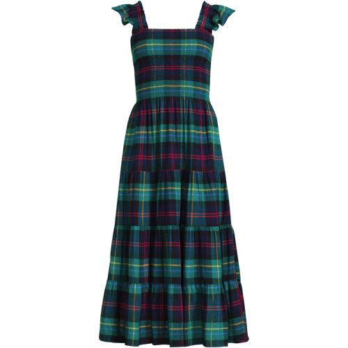 Women's Drapey Flannel Smocked Midi Dress with Ruffle Strap - image 2