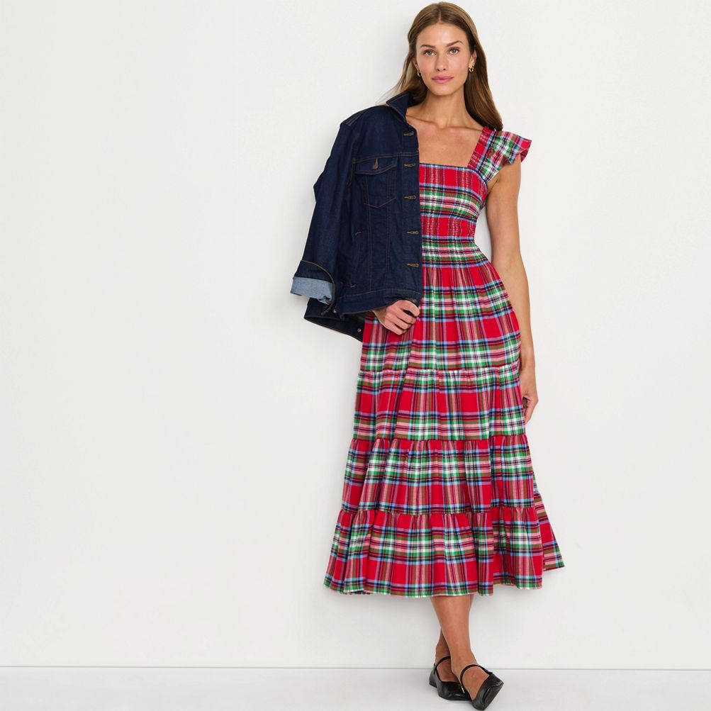 Halogen X Atlantic Pacific fashion Plaid Belted Ruffle Midi Dress NWT Size L $169