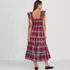 Women's Drapey Flannel Smocked Midi Dress with Ruffle Strap, Back