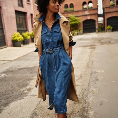 Women's Soft Denim Midi Shirt Dress