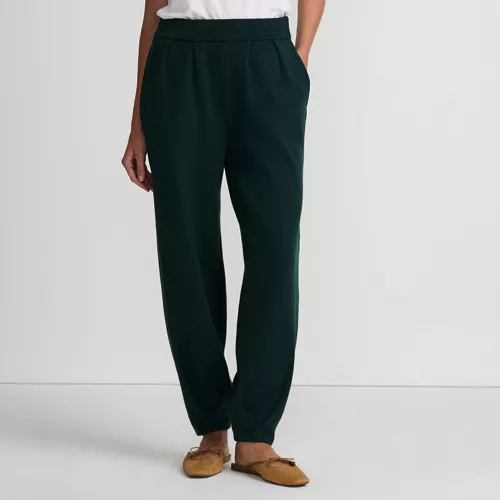 Cotton Blend Sweater Taper Pleated Pants, Front