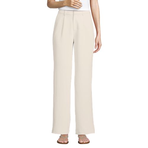 Lands' End Bundfalten-hose Aus Crêpe Mit Weitem Bein, Damen, Größe:38 Regular, Weiß, Polyester-mischung, By Lands' End 