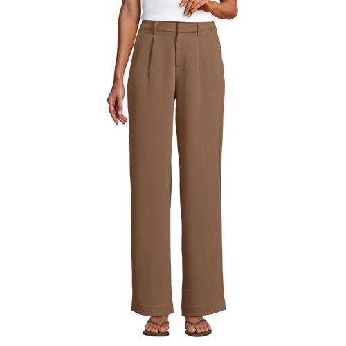  Lands' End Bundfalten-hose Aus Crêpe Mit Weitem Bein, Damen, Größe:46 Regular, Braun, Polyester-mischung, By Lands' End 