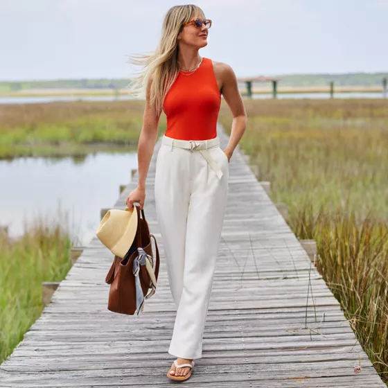 Women's Crepe High Rise Pleated Wide Leg Pants - primary