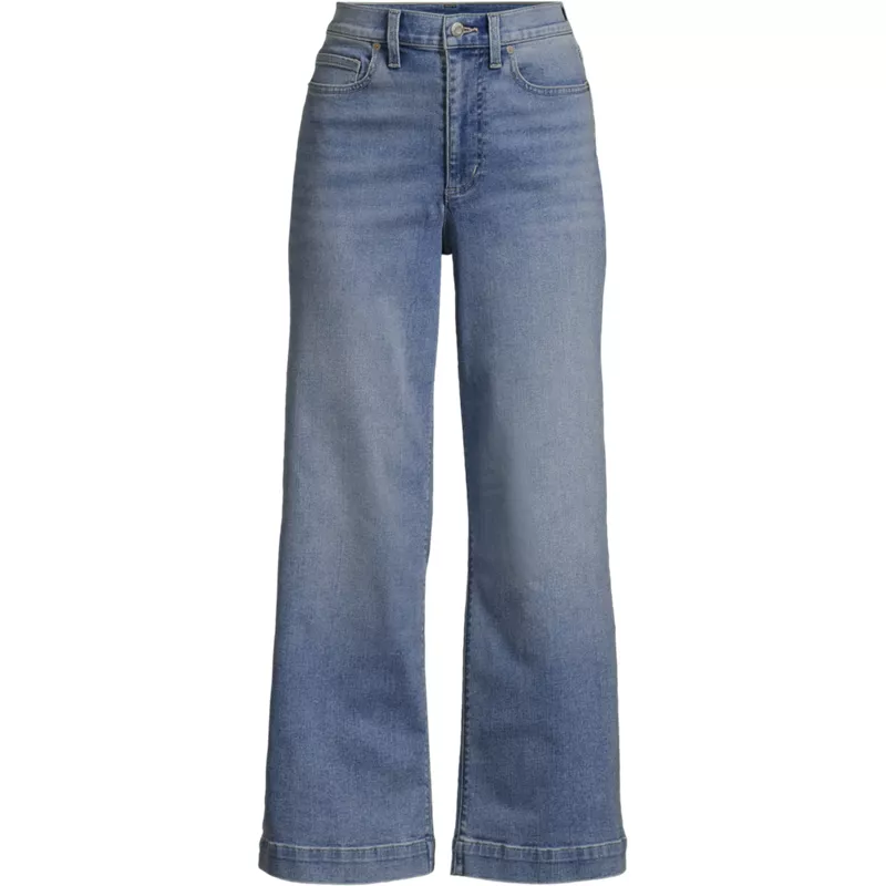 Women's Plus Size Denim High Rise Wide Leg Crop Jeans, Front