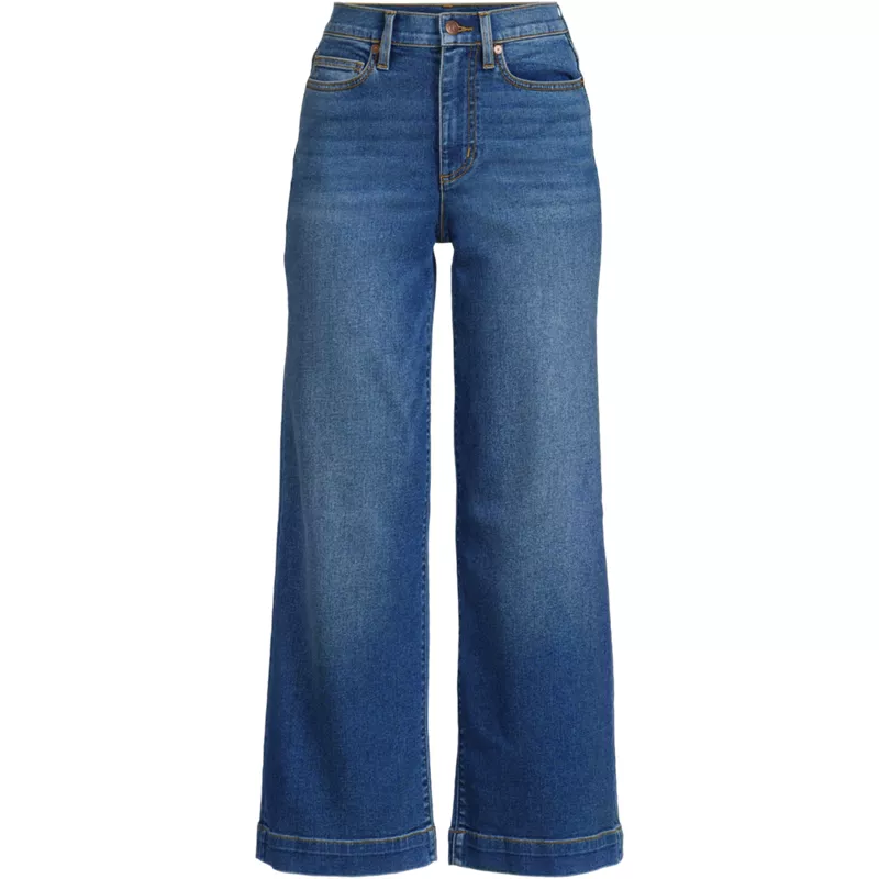 Women's Plus Size Denim High Rise Wide Leg Crop Jeans, Front