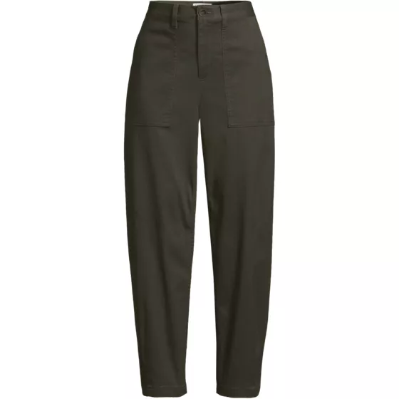 Women's Plus Size Chino High Rise Barrel Leg Utility Ankle Pants - primary