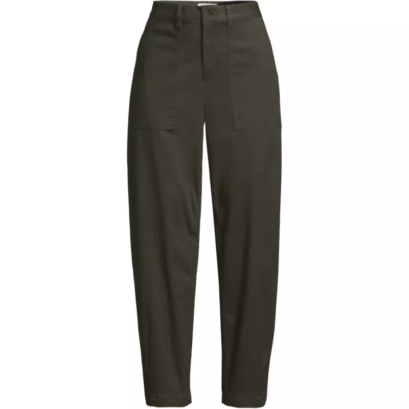 Women's Plus Size Chino High Rise Barrel Leg Utility Ankle Pants, Front