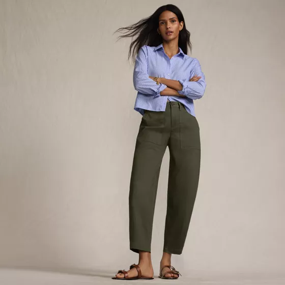 Women's Chino High Rise Barrel Leg Utility Ankle Pants - primary