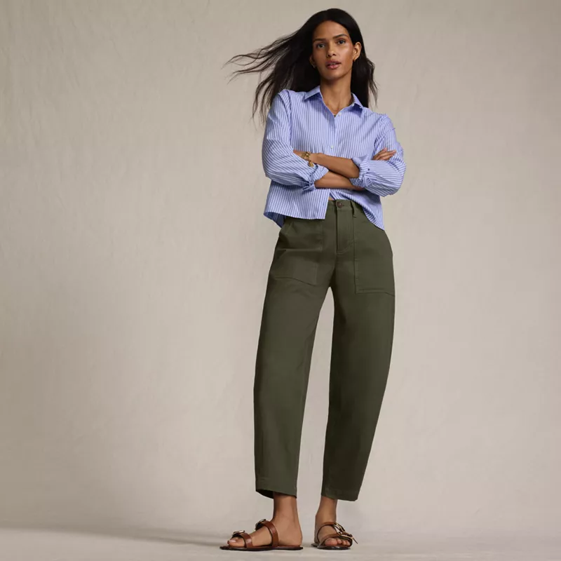 Women's Chino High Rise Barrel Leg Utility Ankle Pants, alternative image