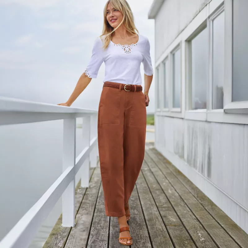 Women's Chino High Rise Barrel Leg Utility Ankle Pants, alternative image