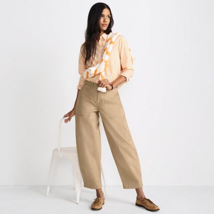 Women's Chino High Rise Barrel Leg Utility Ankle Pants - primary