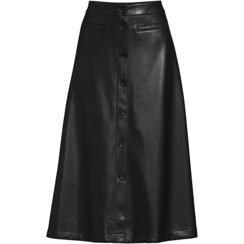 Women's Faux Leather Button Front Midi Skirt, Front