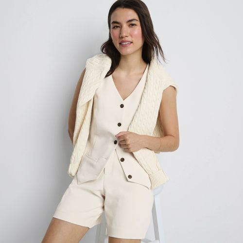 Bundfalten-Shorts aus Crêpe 18 cm für Damen, Damen, size: regular, Elfenbein, Baumwolle/Polyester, by Lands' End