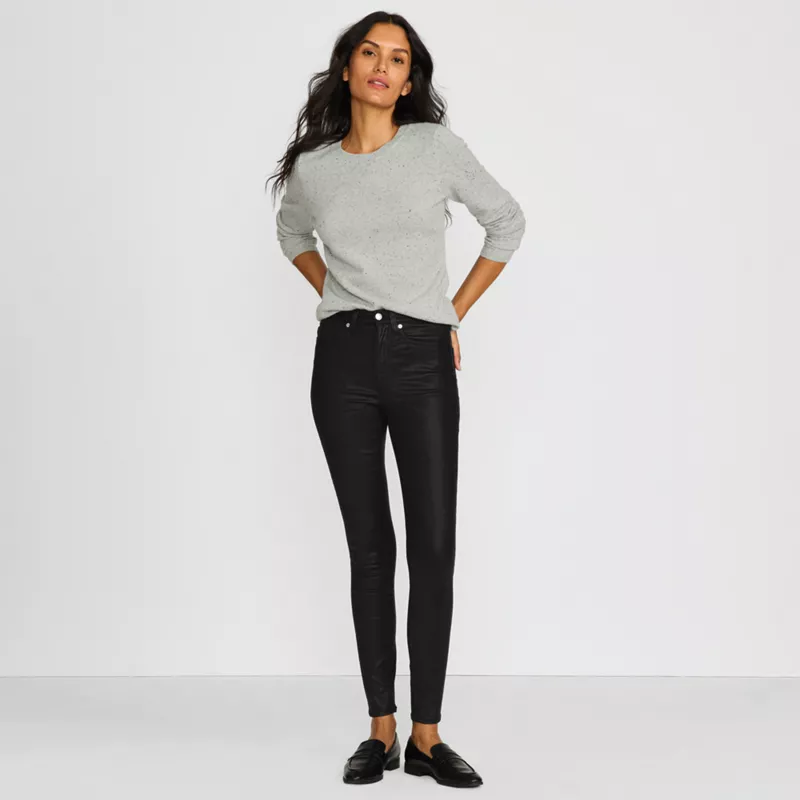 Women's Petite High Rise Coated Denim Skinny Jeans, alternative image
