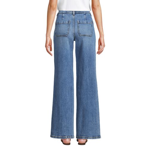Women's Denim High Rise Button Front Patch Pocket Wide Leg Jeans - image 2