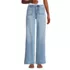 Women's Denim High Rise Button Front Patch Pocket Wide Leg Jeans, Front