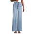 Women's Petite Denim High Rise Button Front Patch Pocket Wide Leg Jeans, Front