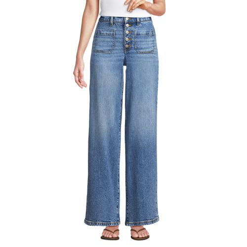 Women's Denim High Rise Button Front Patch Pocket Wide Leg Jeans - image 3