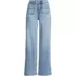 Women's Denim High Rise Button Front Patch Pocket Wide Leg Jeans, Front