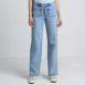 Women's Denim High Rise Button Front Patch Pocket Wide Leg Jeans, Front