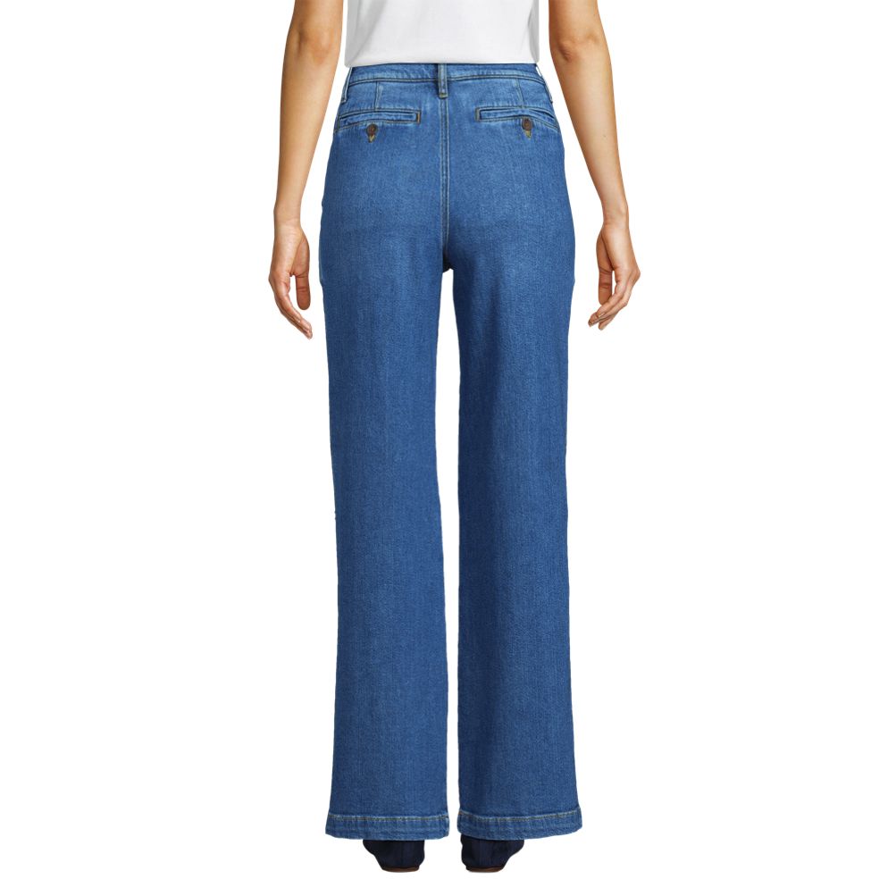 Women's High Rise Soft Denim Pleated Wide Leg Trousers
