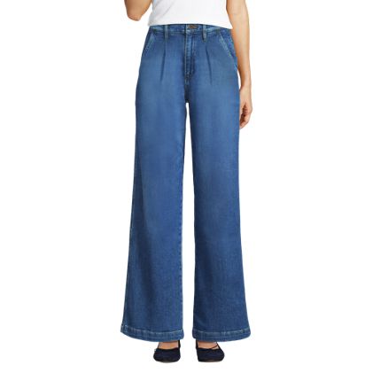 Women's Tall High Rise Soft Denim Pleated Wide Leg Trousers - image 4