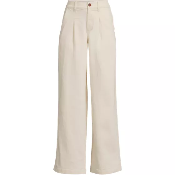 Women's High Rise Soft Denim Pleated Wide Leg Trousers - primary