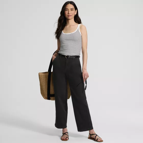 Women's High Rise Soft Denim Pleated Wide Leg Trousers - primary