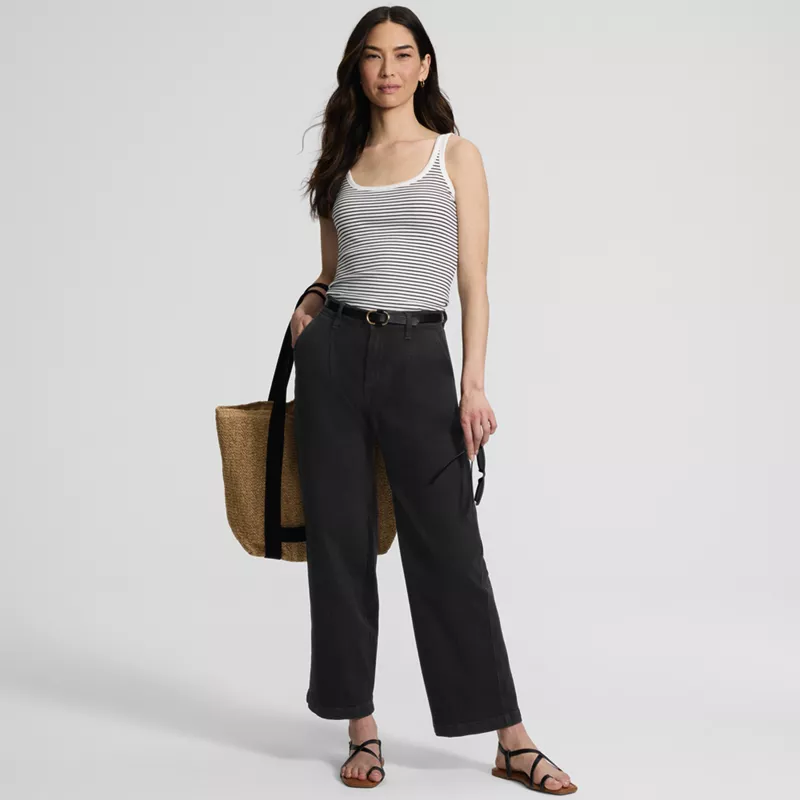 Women's High Rise Soft Denim Pleated Wide Leg Trousers, alternative image