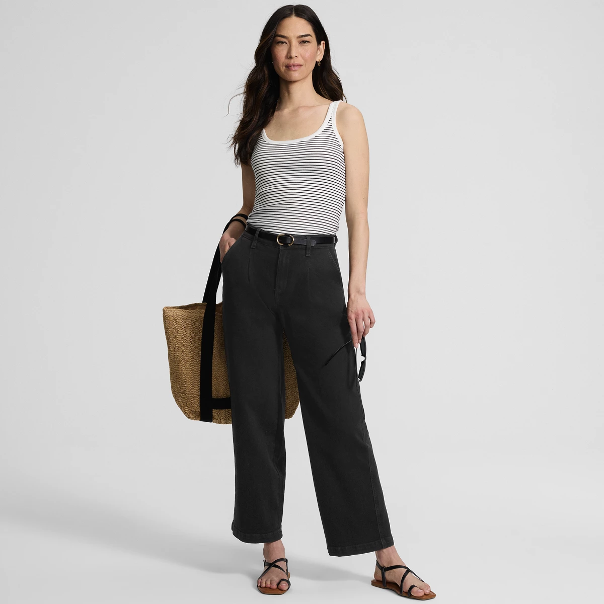 Women's Tall High Rise Soft Denim Pleated Wide Leg Trousers — Black Wash by Lands' End
