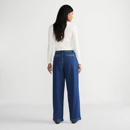 Women's Tall High Rise Soft Denim Pleated Wide Leg Trousers - image 1