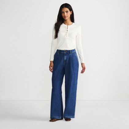 Women's Tall High Rise Soft Denim Pleated Wide Leg Trousers - image 2