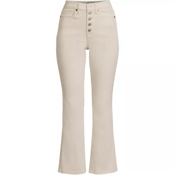 Women's Plus Size Recycled Denim High Rise Button Front Kick Flare Crop Jeans - primary