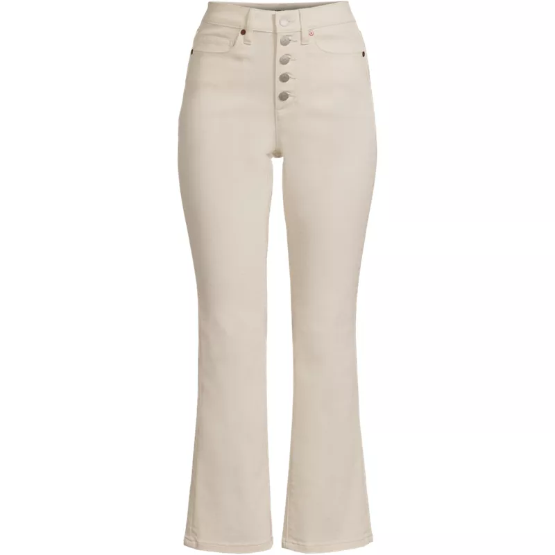 Women's Plus Size Recycled Denim High Rise Button Front Kick Flare Crop Jeans, Front