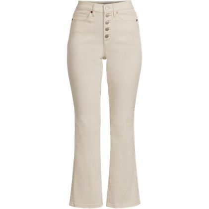 Women's Petite Recycled Denim High Rise Button Front Kick Flare Crop Jeans - image 3