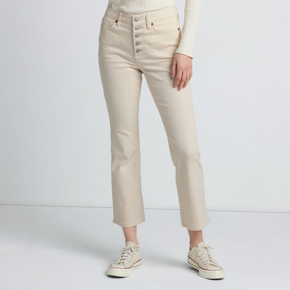 Women's Recycled Denim High Rise Button Front Kick Flare