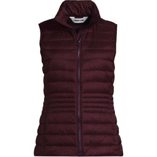 Wanderweight Down Ultralight Packable Gilet, Women, size: S, petite, Red, Nylon, by Lands' End