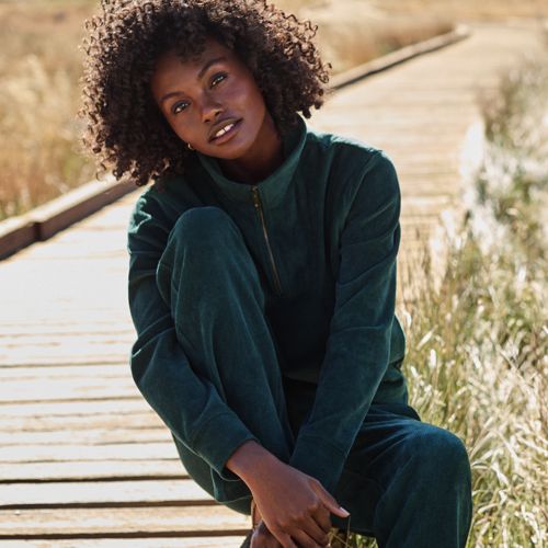 Women's Long Sleeve Sport Cord Quarter Zip Pullover