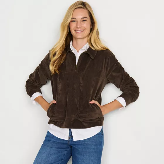 Women's Long Sleeve Sport Cord Quarter Zip Pullover - primary
