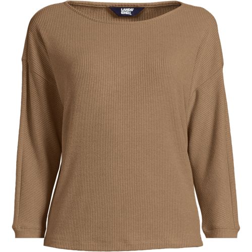 売れ筋商品|||ランズエンド カットソー トップス レディース Women's 3/4 Sleeve Cozy Rib Dolman Top Coriander heather 548723_LEPP_LF_8NW
