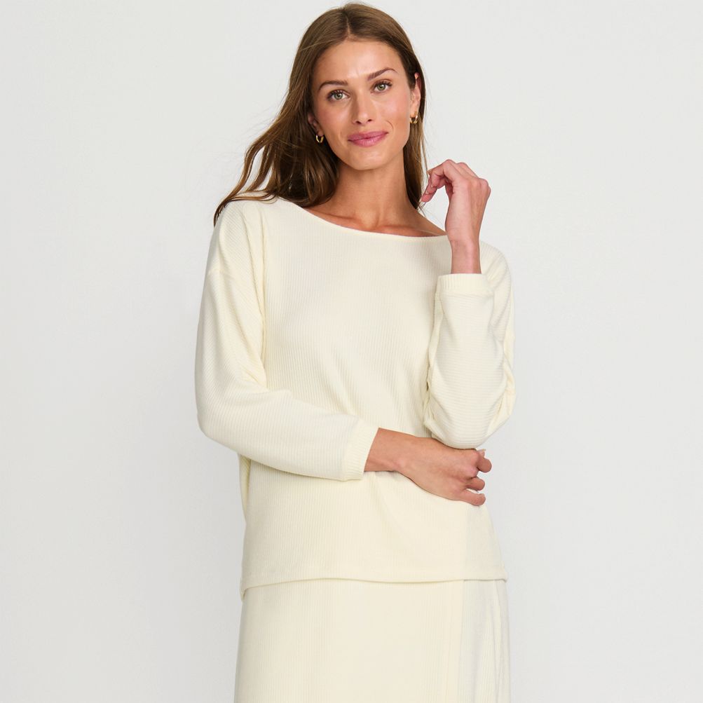 売れ筋商品|||ランズエンド カットソー トップス レディース Plus Size 3/4 Sleeve Cozy Rib Dolman Top Ivory heather Women's 3/4 Sleeve Cozy Rib Dolman Top | Lands' End