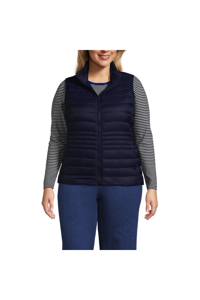 Lands' End Women's Plus Size Wanderweight Packable Down Vest In Blue