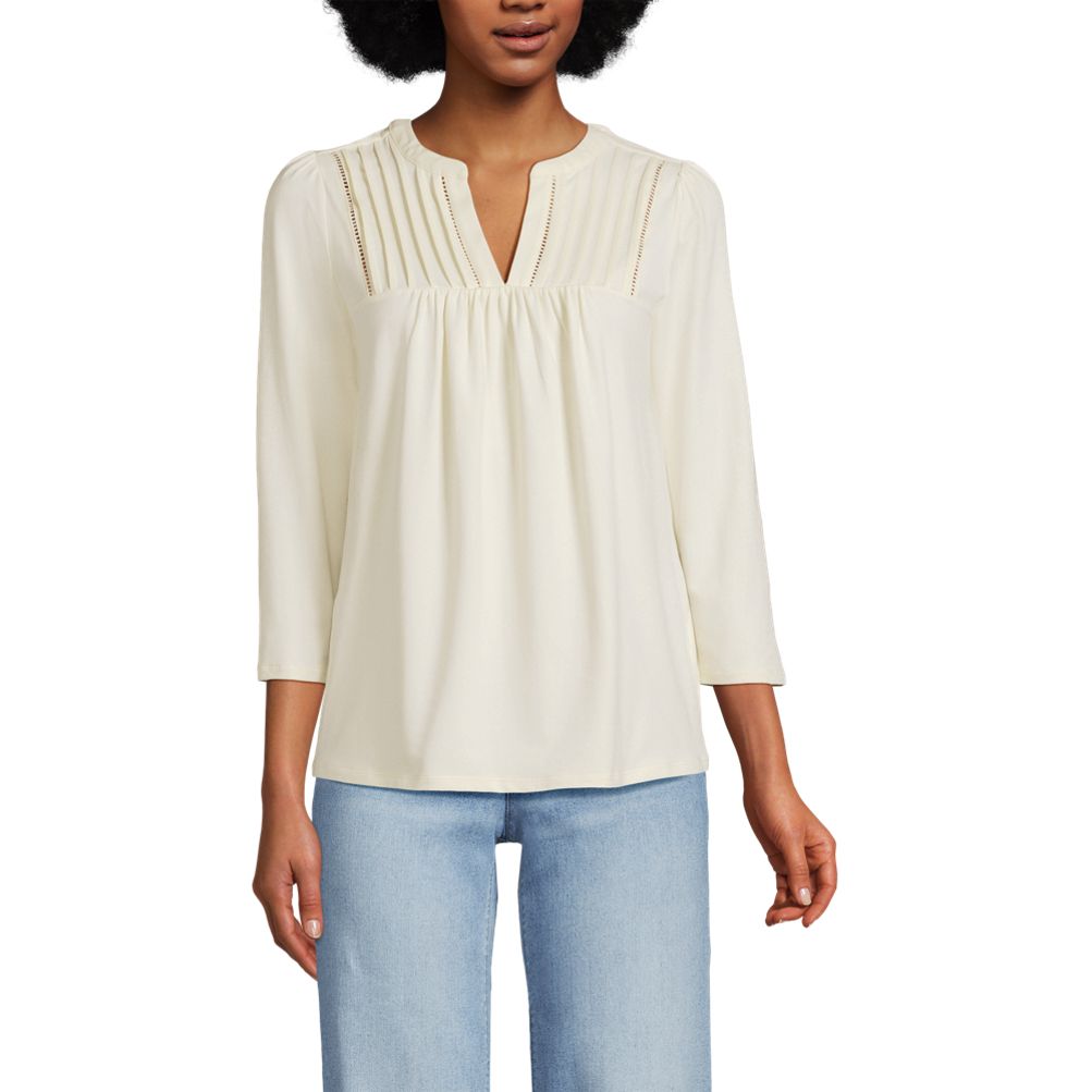 Women's 3/4 Sleeve Lightweight Jersey Lattice Detail Top
