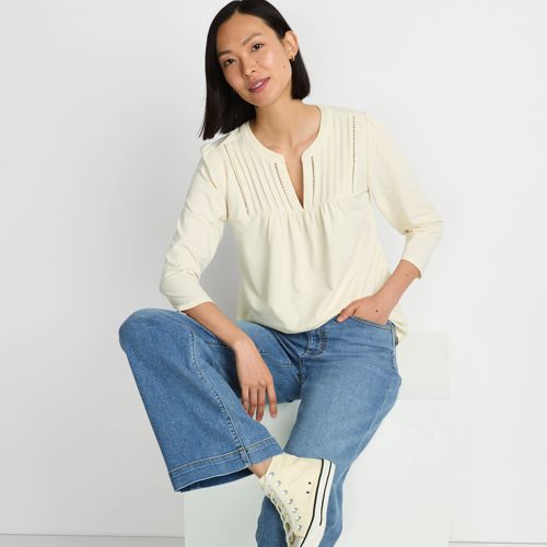 売れ筋商品|||ランズエンド カットソー トップス レディース Women's Long Sleeve Lightweight Jersey Surplice Blouse Ivory Women's Lightweight Jersey Skimming Long Sleeve Scoop Neck T