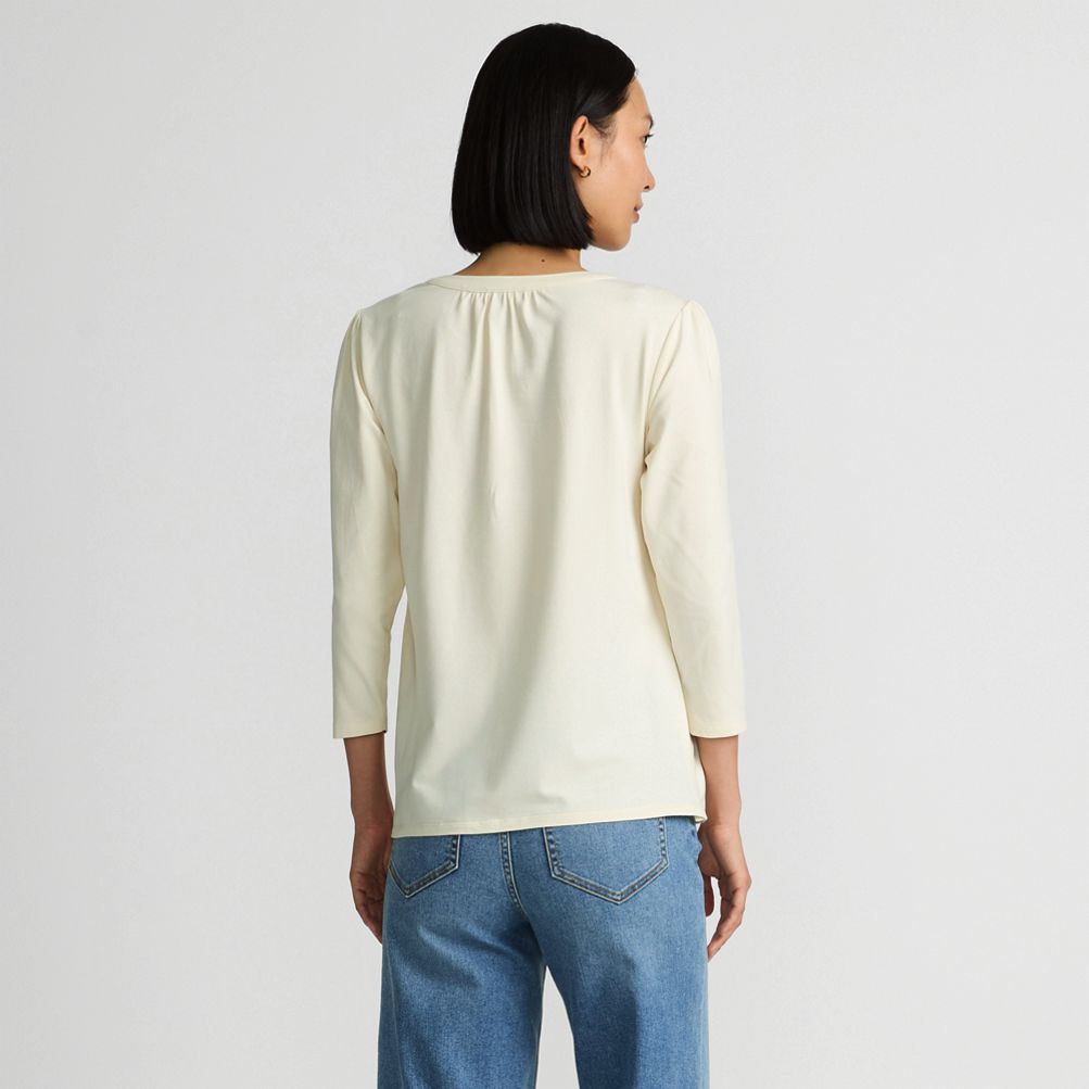 売れ筋商品|||ランズエンド カットソー トップス レディース Women's 3/4 Sleeve Lightweight Jersey Lattice Detail Top Deep sea navy wildflowers Lands' End Women's 3/4 Sleeve Lightweight Jersey Lattice